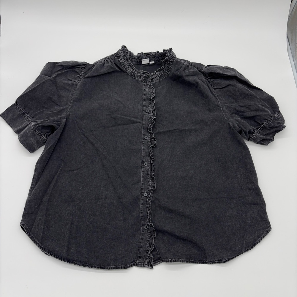 GAP Ruffle Front Puff Sleeve Blouse – Washed Black – Women’s XXL